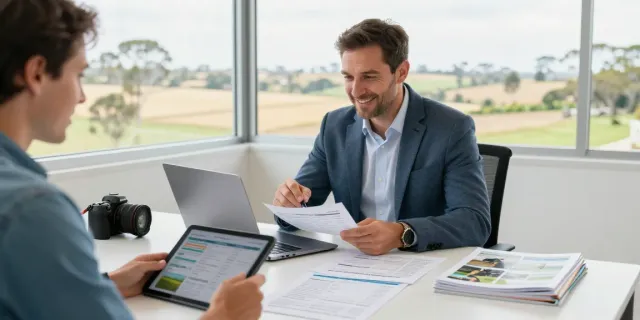 Agriculture Equipment Financing Brisbane consultation with farmer reviewing loan options.
