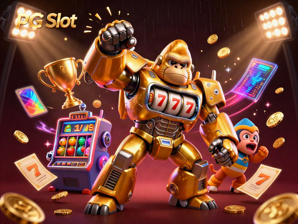 Menangkan jackpot PG Slot dengan gorila emas dan simbol beruntun dalam suasana kasino yang berkilau.