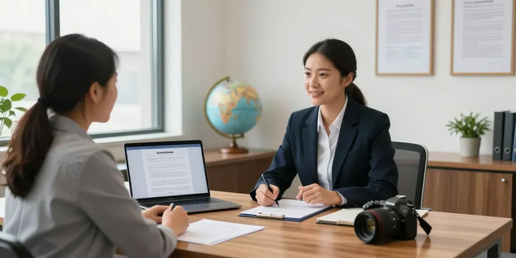 Consultation with a free immigration lawyer in a welcoming office environment.