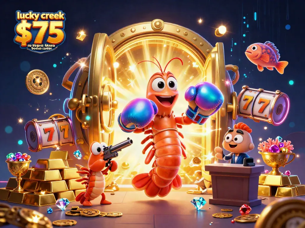 Spin to win with lucky creek $75 no deposit bonus codes in a vibrant casino scene full of treasures.