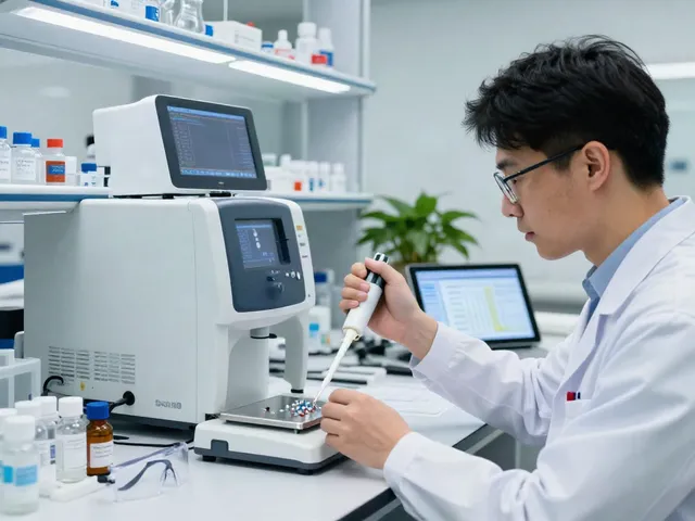 Derek peptides research conducted by a scientist in a modern lab.