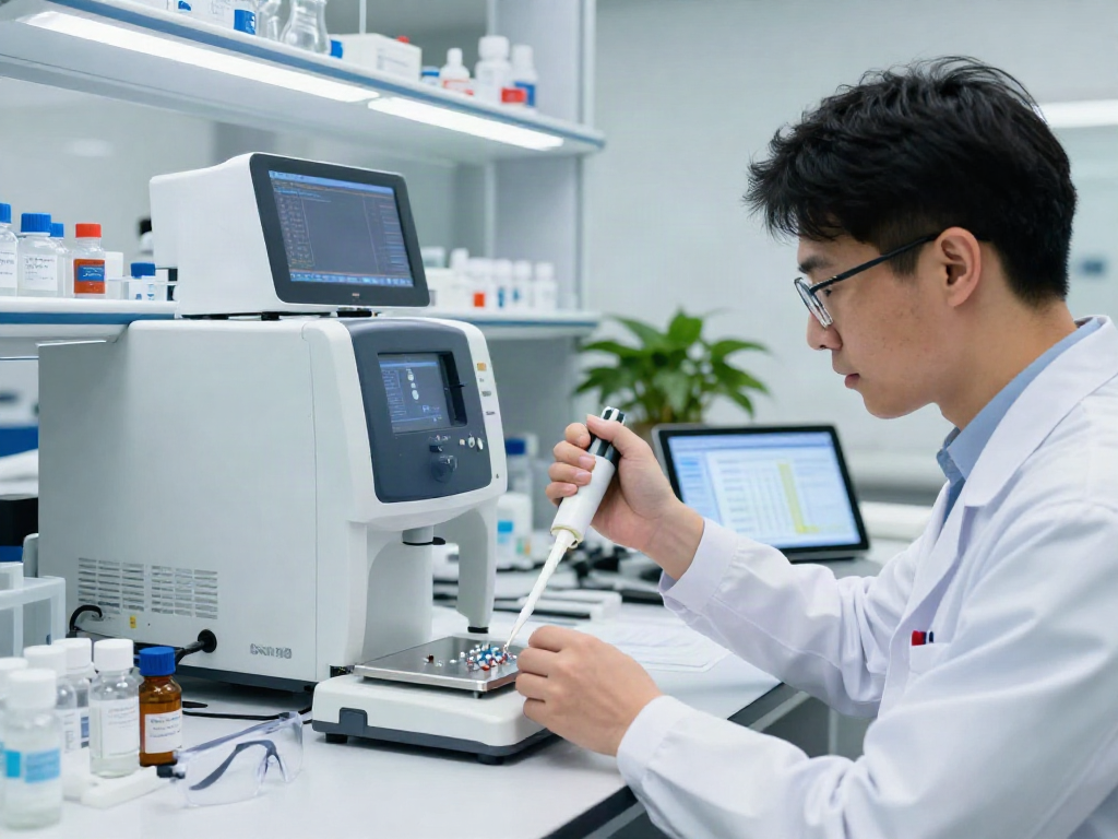 Derek peptides research conducted by a scientist in a modern lab.