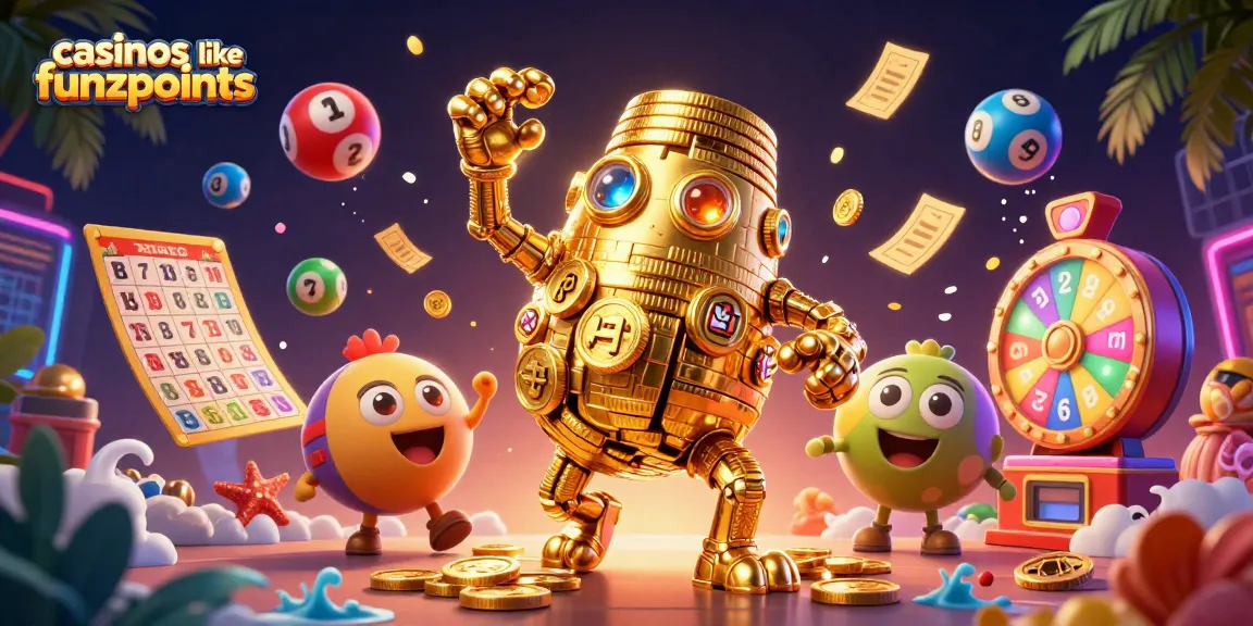 Win exciting prizes at casinos like Funzpoints with a dynamic 3D illustration of gaming elements.