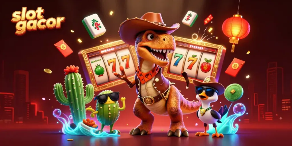 Slot gacor menghadirkan permainan slot seru dengan karakter dinosaurus dan elemen kasino menarik lainnya.