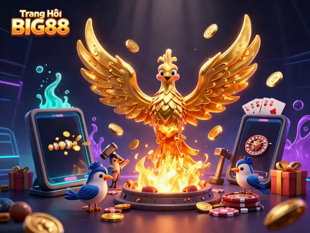 Engage in premium gaming experiences at Trang Chủ BIG88 with golden phoenix and slot games.