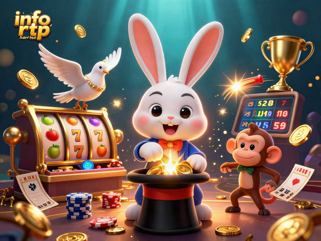 Engage with info rtp harian while a magician rabbit pulls coins in this thrilling slot scene.