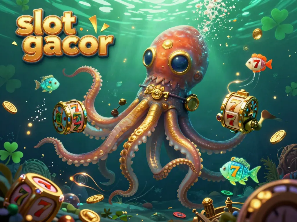 Engaging slot gacor scene featuring a kraken, diving cat, and vibrant underwater elements.