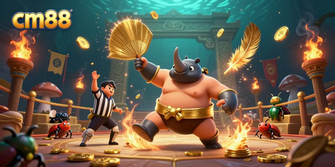 Experience cm88 with an epic sumo beetle battle surrounded by golden treasures and thrilling action.