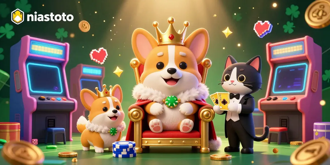 Play thrilling games with niastoto featuring royal corgi character and vibrant casino elements.