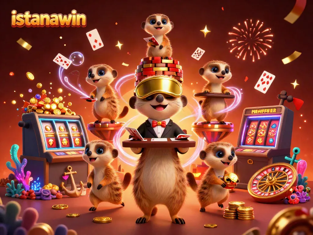Permainan kasino istanawin yang menarik dengan meerkat di meja slot penuh harta.