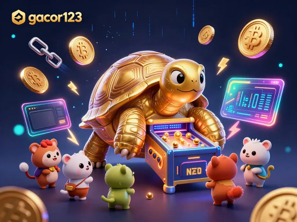 Engage with gacor123's thrilling adventures in this vibrant casino scene featuring dynamic characters and glowing elements.