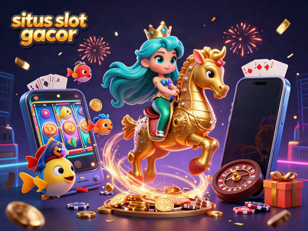Experience the excitement of situs slot gacor through a magical 3D scene with vibrant characters and gaming elements.