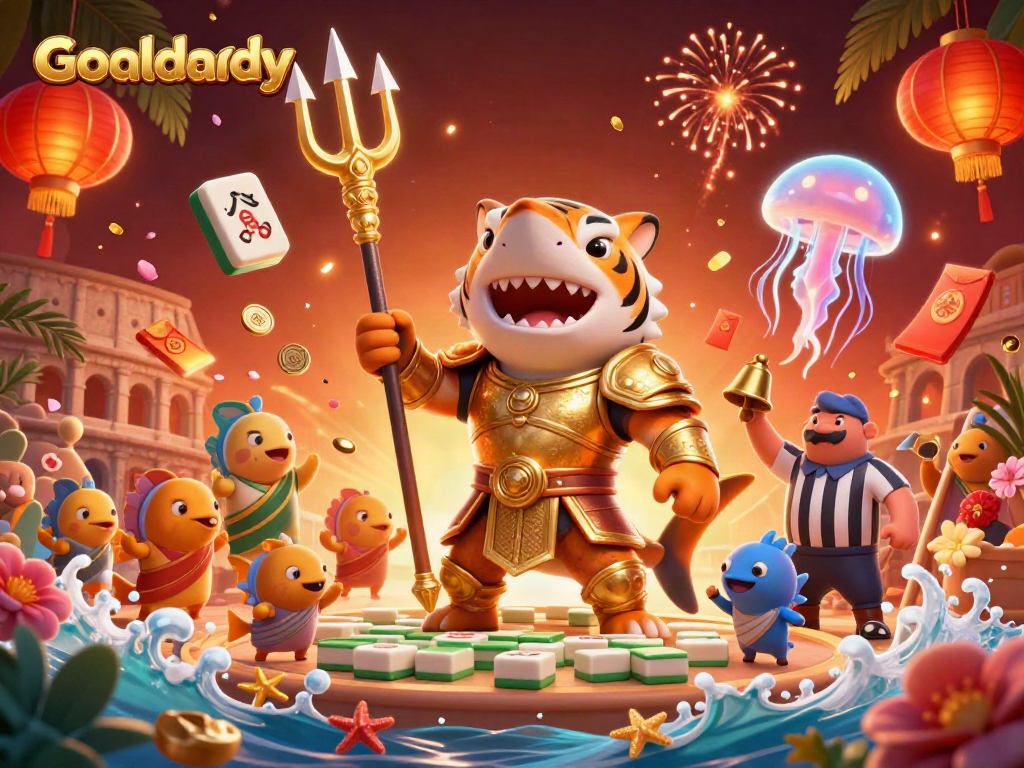 Experience Goaldaddy's thrilling gambling environment with a gladiator tiger shark and dynamic game elements.