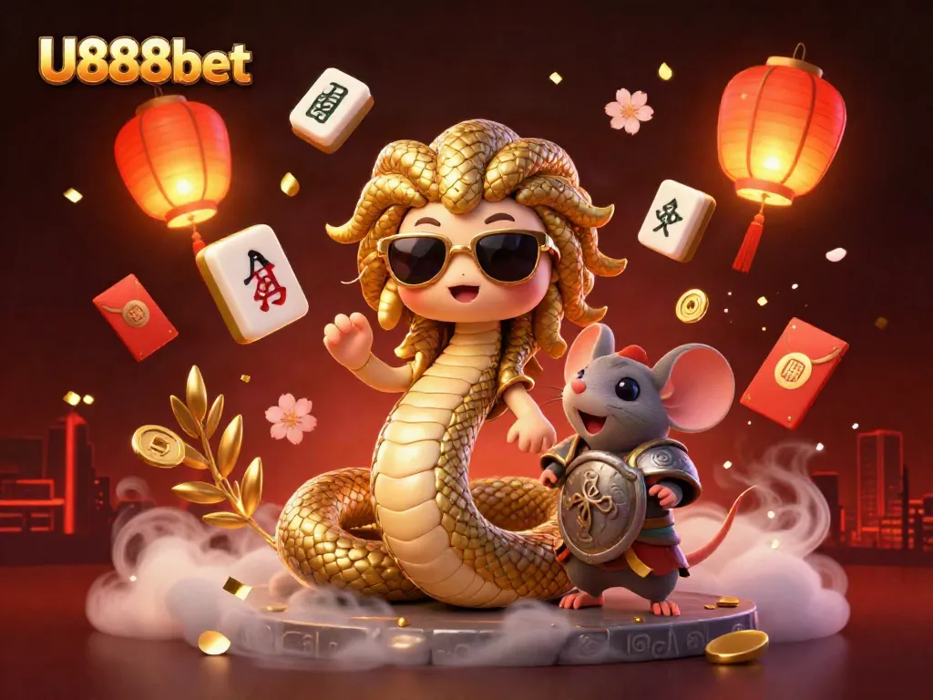 Experience U888bet in a vibrant 3D casino illustration with dynamic characters and festive elements.