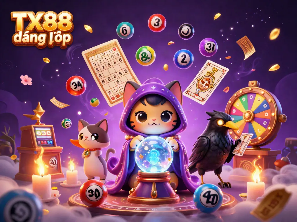 Experience the thrill of TX88 đăng nhập with vibrant lottery elements and mystical characters.