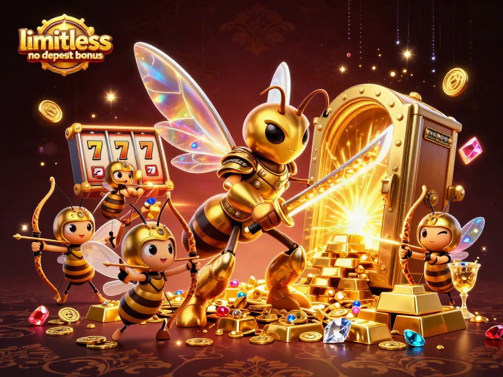 Engage with the limitless no deposit bonus at Limitless Casino featuring exciting 3D characters amidst vibrant gaming elements.