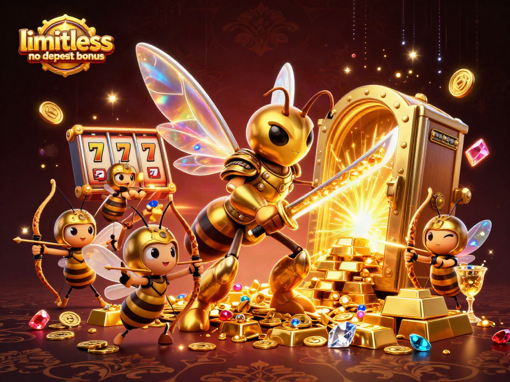 Engage with the limitless no deposit bonus at Limitless Casino featuring exciting 3D characters amidst vibrant gaming elements.