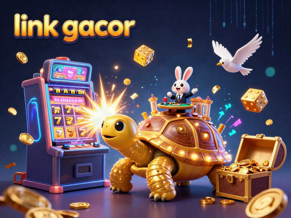 Experience the excitement with link gacor featuring a vibrant tortoise casino scene and dynamic slot elements.