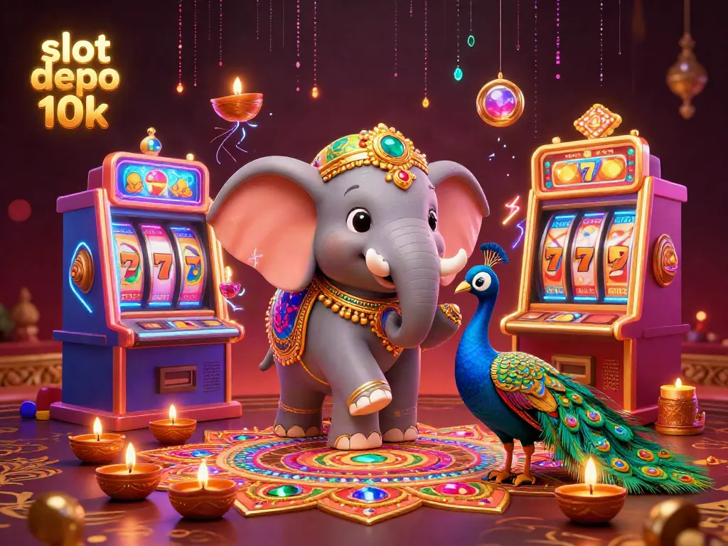 Engage in thrilling gameplay with slot depo 10k, featuring vibrant slot machines and joyous characters.