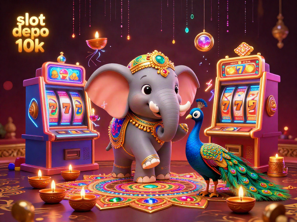 Engage in thrilling gameplay with slot depo 10k, featuring vibrant slot machines and joyous characters.