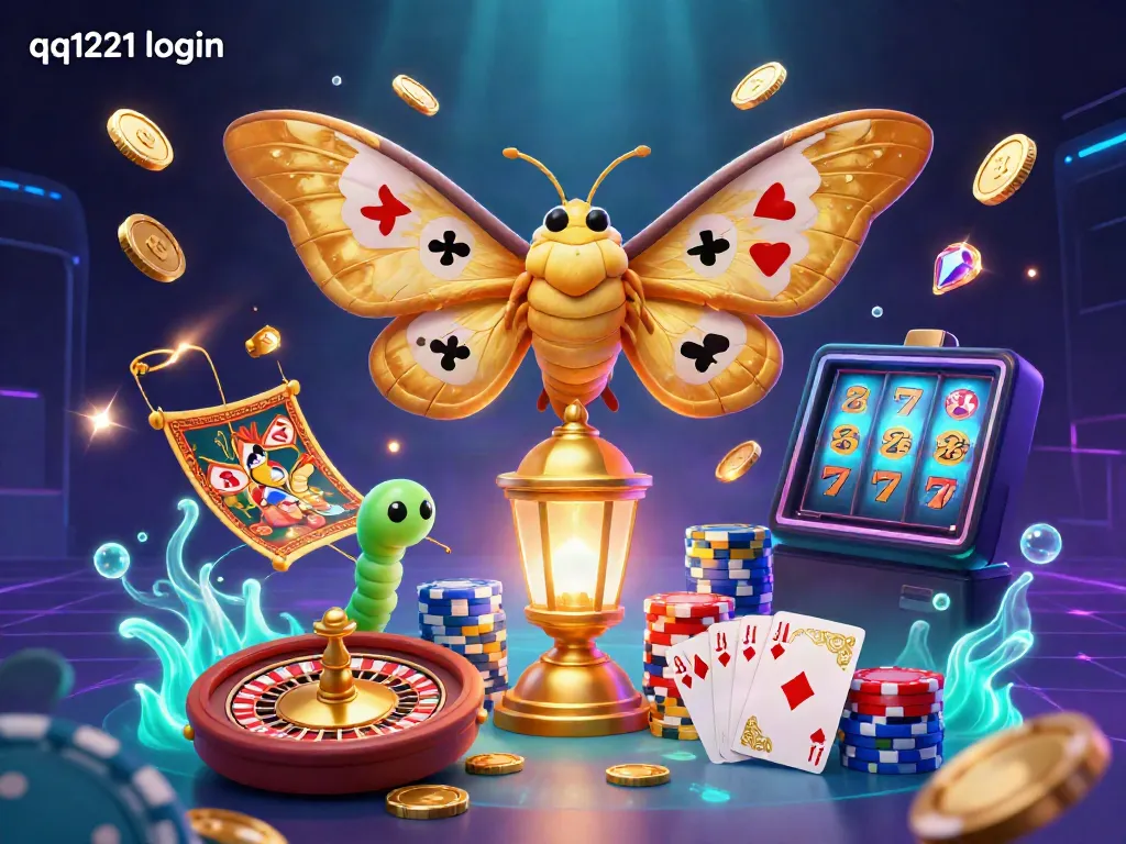Engage with the thrilling qq1221 login experience featuring a vibrant casino scene with golden coins and a lucky slot machine.