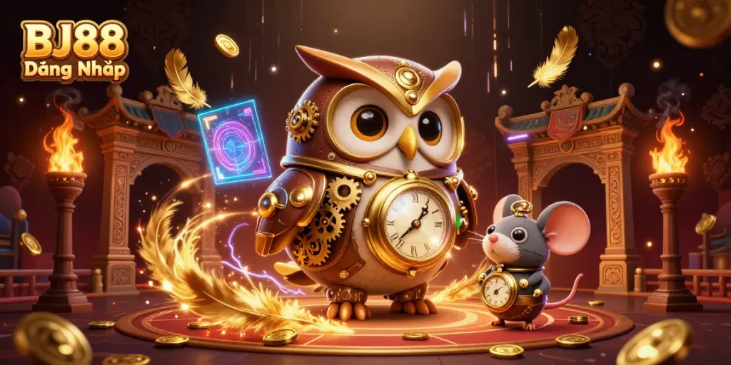 Experience thrilling gaming scenes with BJ88 Đăng Nhập, featuring dynamic elements from a futuristic casino.