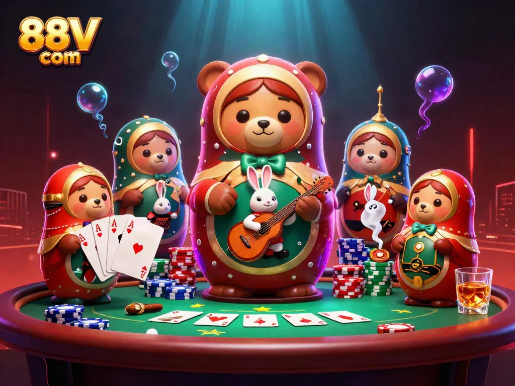 Engage in winning strategies at 88VV com with vibrant cartoon illustrations of casino gameplay.