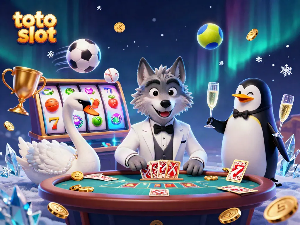 Experience the captivating fun of toto slot with vibrant characters playing at a baccarat table.