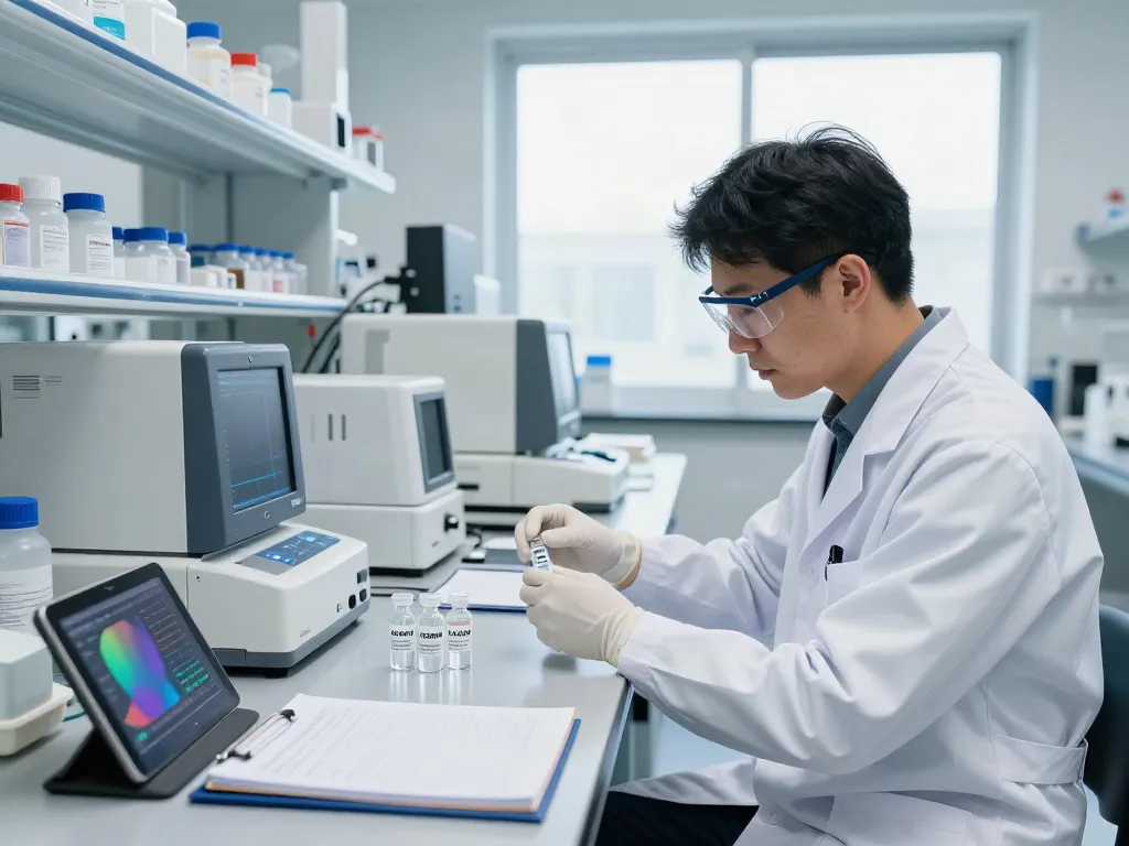 AOD-9604 for sale highlighted in a professional lab setting with a scientist analyzing research peptides.
