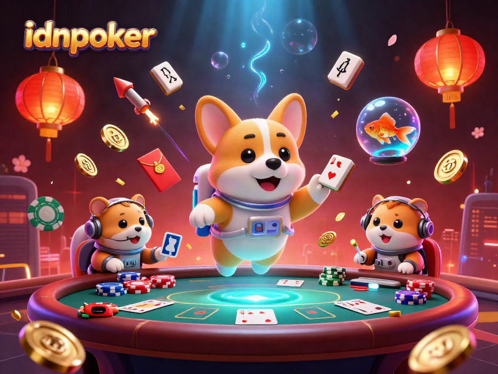 Mainkan poker di idnpoker dengan corgi astronot dan elemen kasino mengelilinginya.
