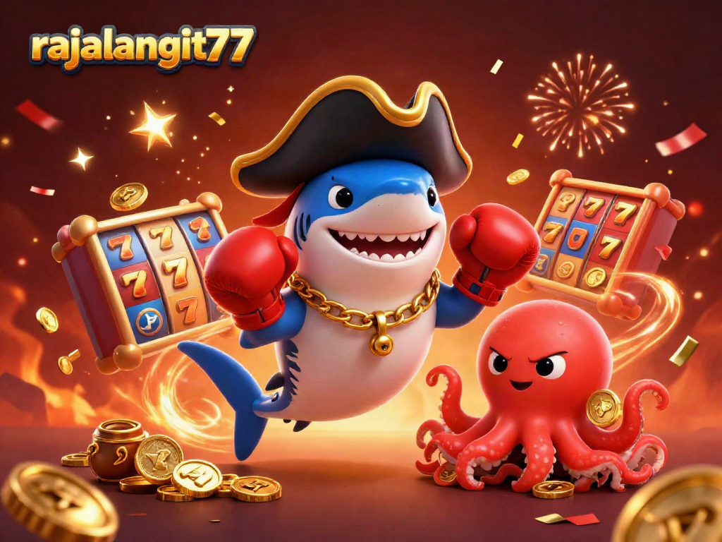 Rasakan keseruan bermain rajalangit77 dengan karakter kartun ceria dan simbol mesin slot yang menarik.