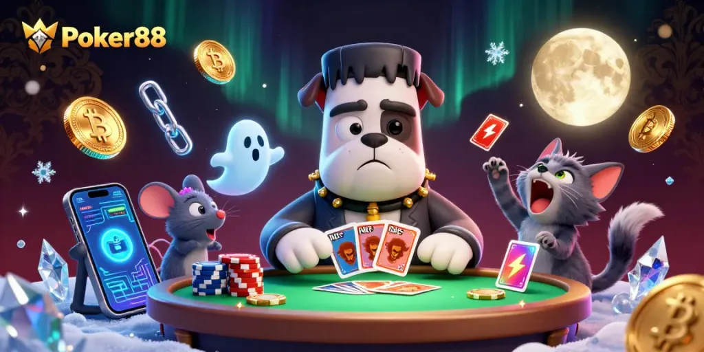 Join the action with Poker88 at a lively casino scene with unique characters and rich details.