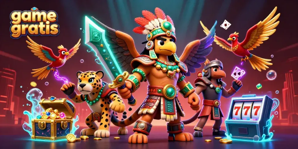 Enjoy vibrant game gratis action with an Aztec warrior and jaguar amidst dynamic slot elements.