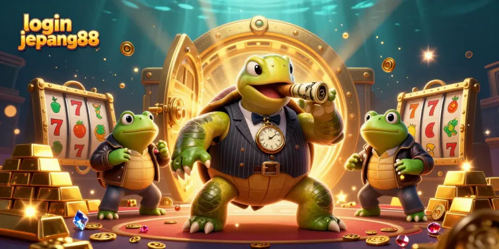 Experience the thrill of login jepang88 with a whimsical casino-themed adventure featuring a snapping turtle and bullfrog companions.