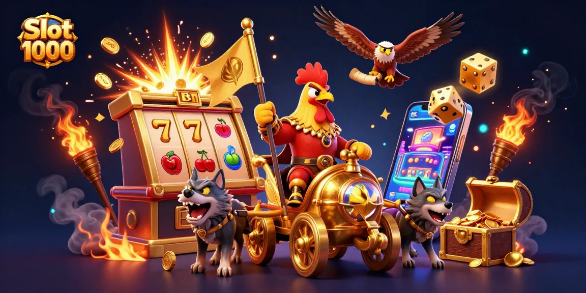 Experience thrilling wins at Slot 1000 with dynamic 3D casino illustrations and vibrant game elements.