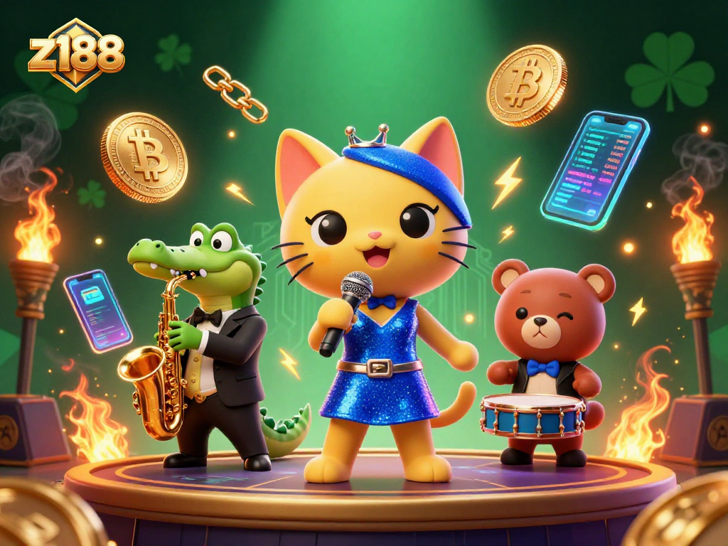 Z188 brings excitement alive with a jazz-singer cat, saxophone-playing crocodile, and drumming bear in a lively casino setting.