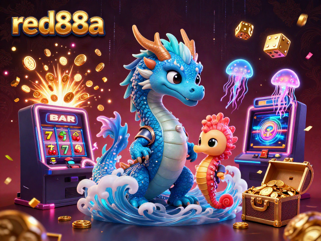 Experience thrilling games at red88a with vibrant visuals of dragons, jackpots, and neon elements.