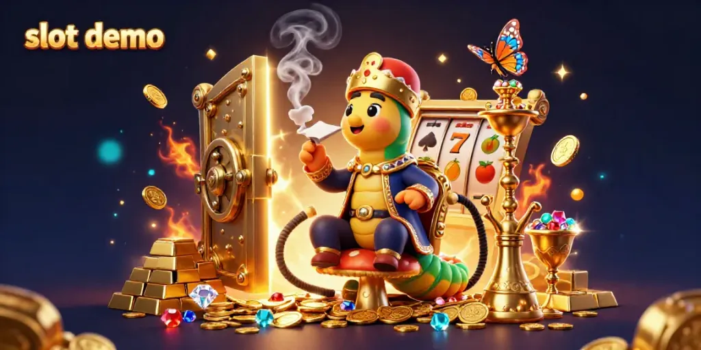 Mencoba slot demo dengan karakter lucu di latar belakang yang menakjubkan dan elemen kasino.