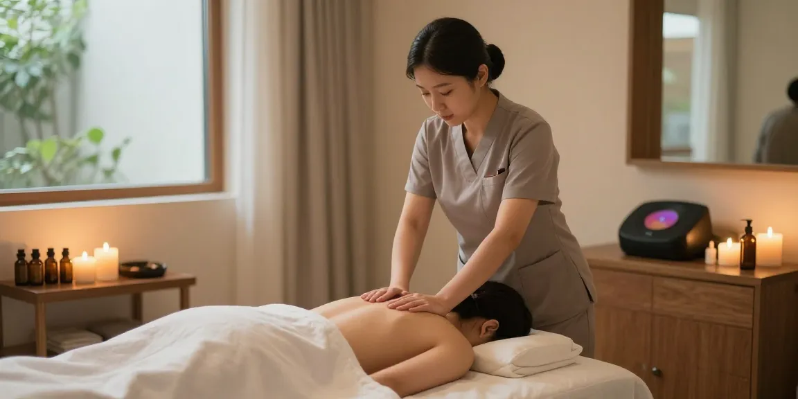 수원토닥이가 제공하는 편안한 마사지 공간에서 아로마 마사지 중인 모습