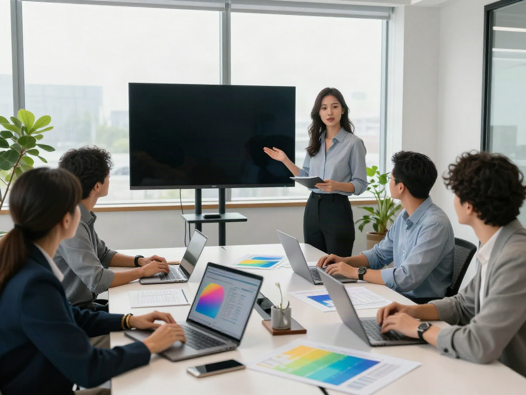 A professional team collaborating in a modern office space, where they sneak a peek here at innovative strategies.