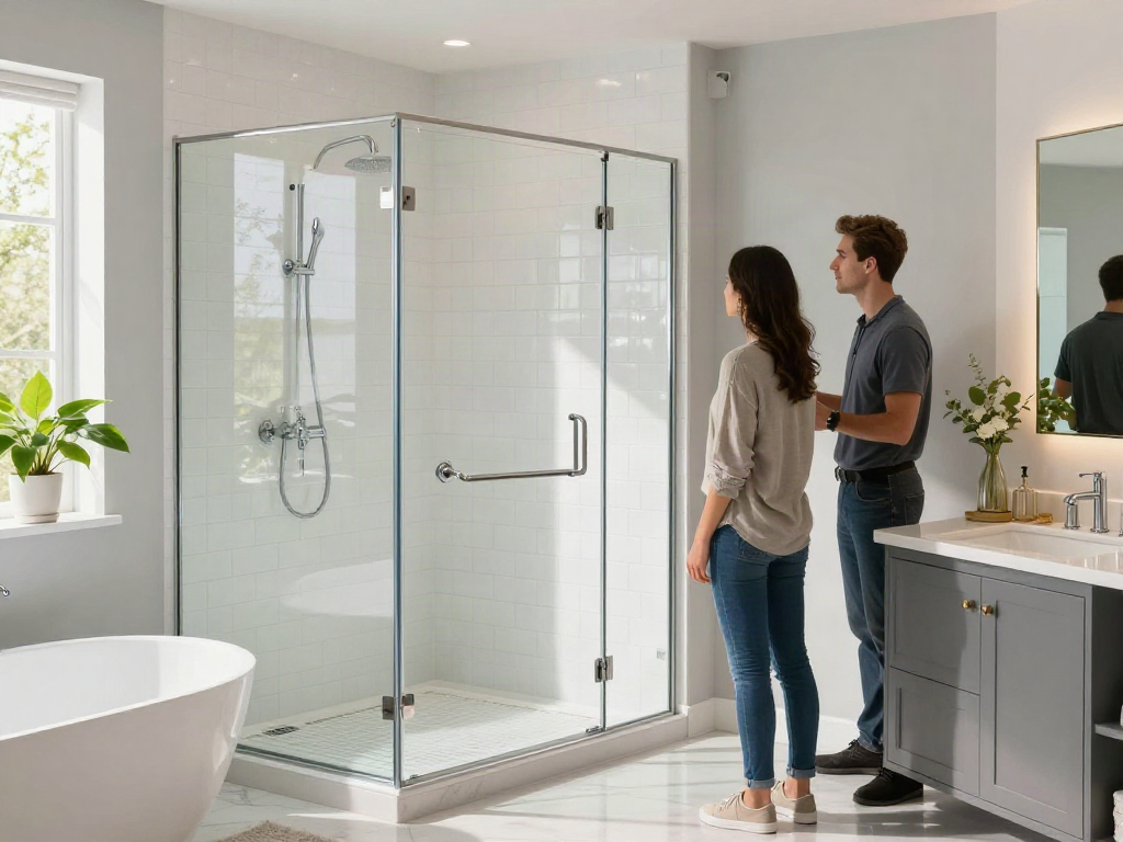 Seattle bathroom remodeling contractor showcasing luxury renovation with walk-in shower and stylish accessories.