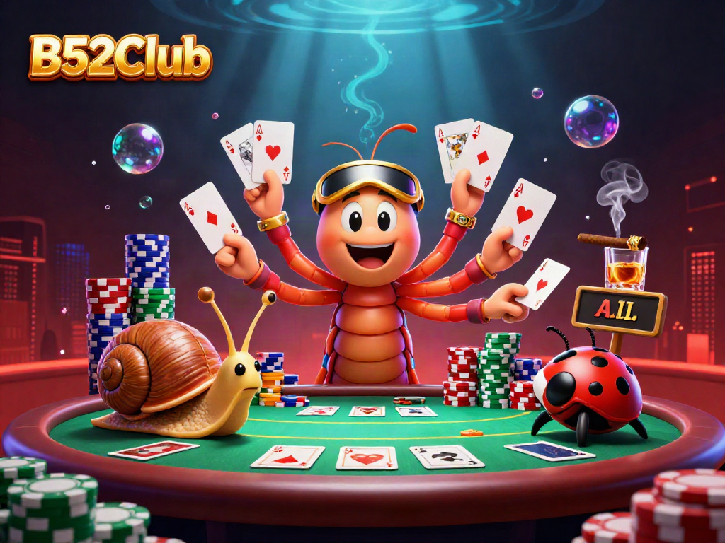 Join the excitement at B52Club with our 3D illustration showcasing dynamic poker action.