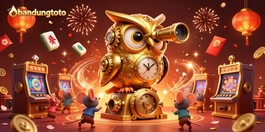 Experience excitement at bandungtoto with a vibrant illustration of a whimsical casino scene filled with animated characters.