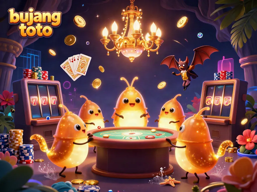 Experience thrilling action with bujang toto as glowworms illuminate a dynamic casino scene.