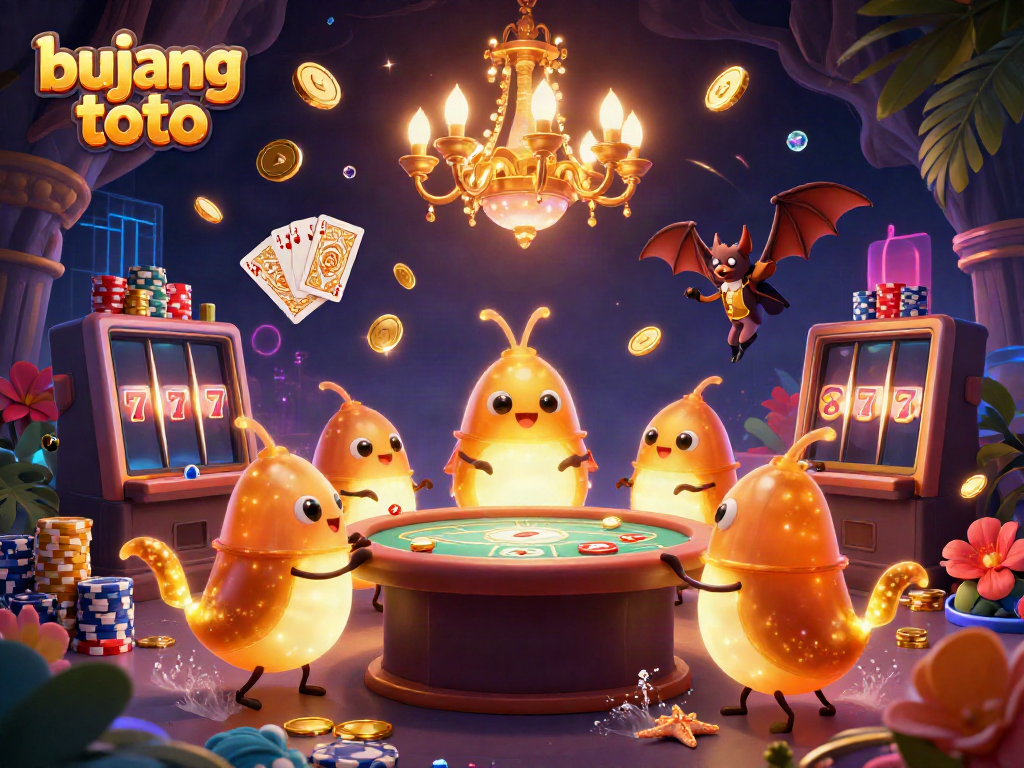 Experience thrilling action with bujang toto as glowworms illuminate a dynamic casino scene.