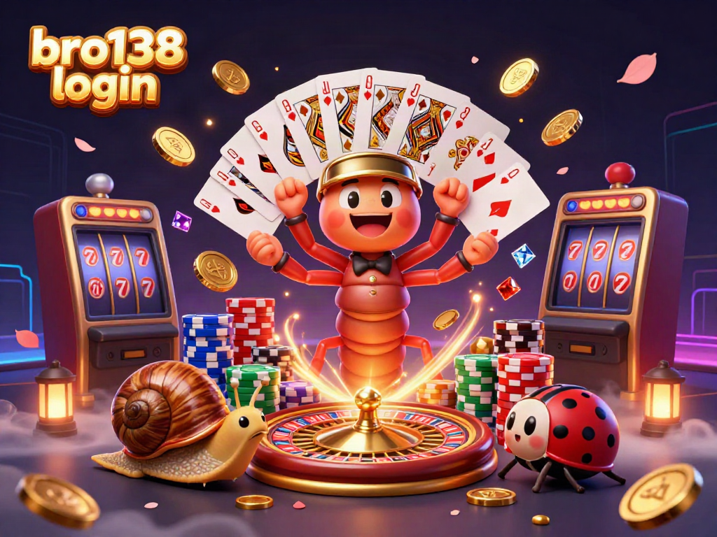 Experience the excitement with bro138 login, where a millipede dealer showcases impressive card skills amidst vibrant casino elements.