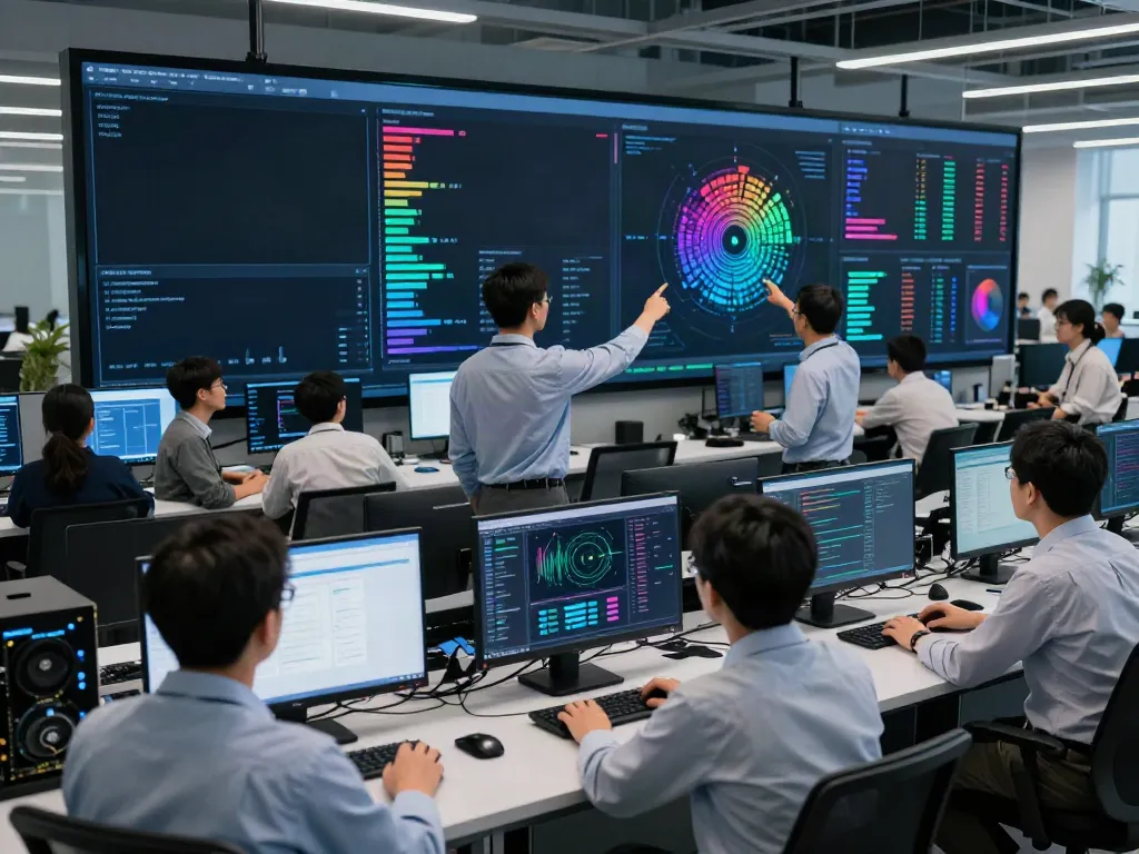 Dynamic collaborative AI infrastructure scene demonstrating what are AI tokens in a high-tech environment.