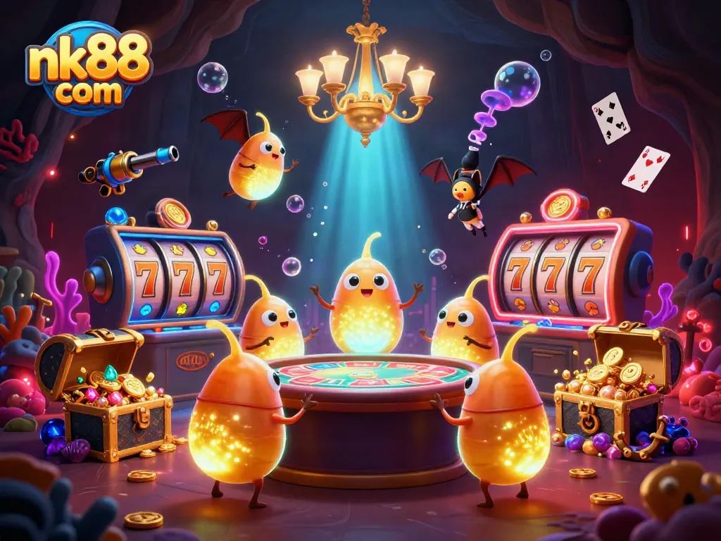 Experience nk88 com's vibrant casino scene with glowworms and bat dealer in a dynamic setting.