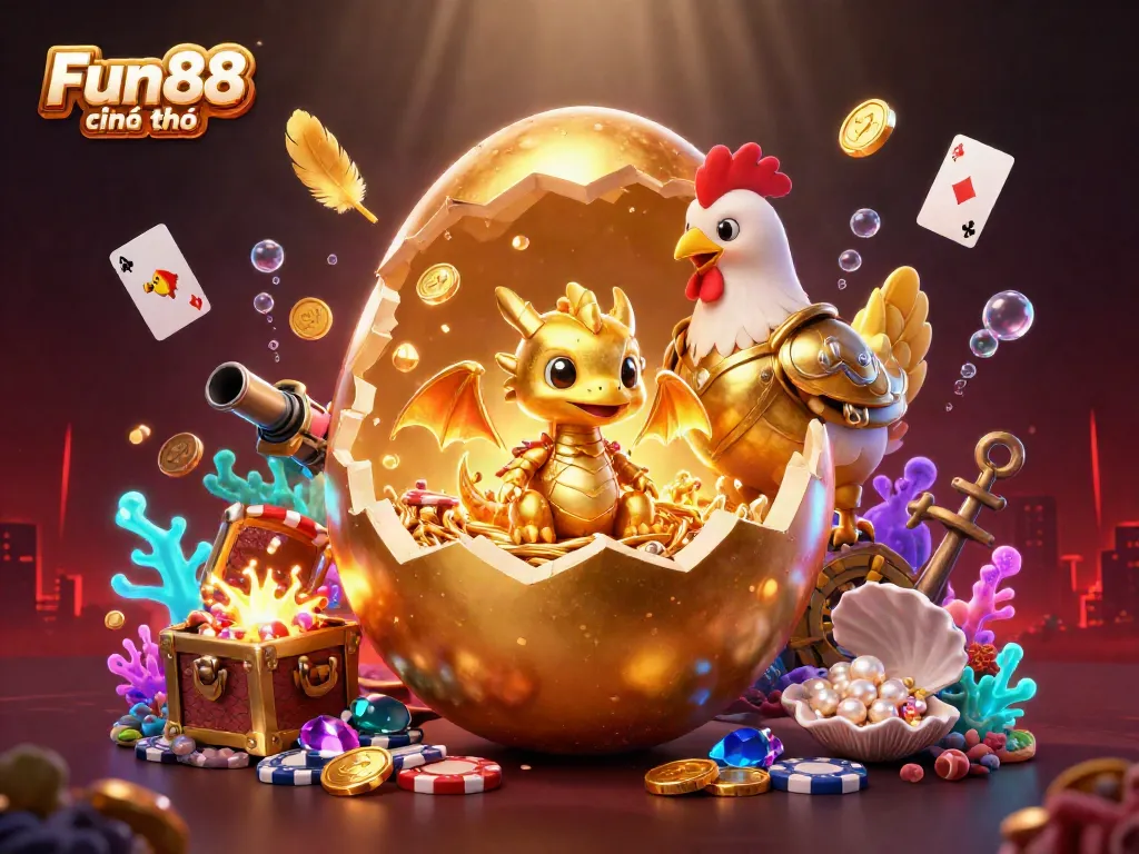 Experience the thrilling Fun88 chính thức as golden treasures and a vibrant dragon come to life!