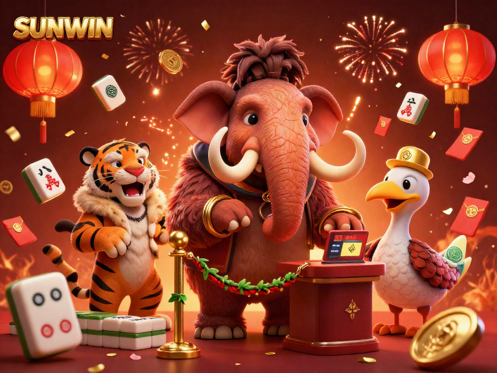 Experience the thrill at SUNWIN with a woolly mammoth checking IDs for an exclusive VIP gaming event